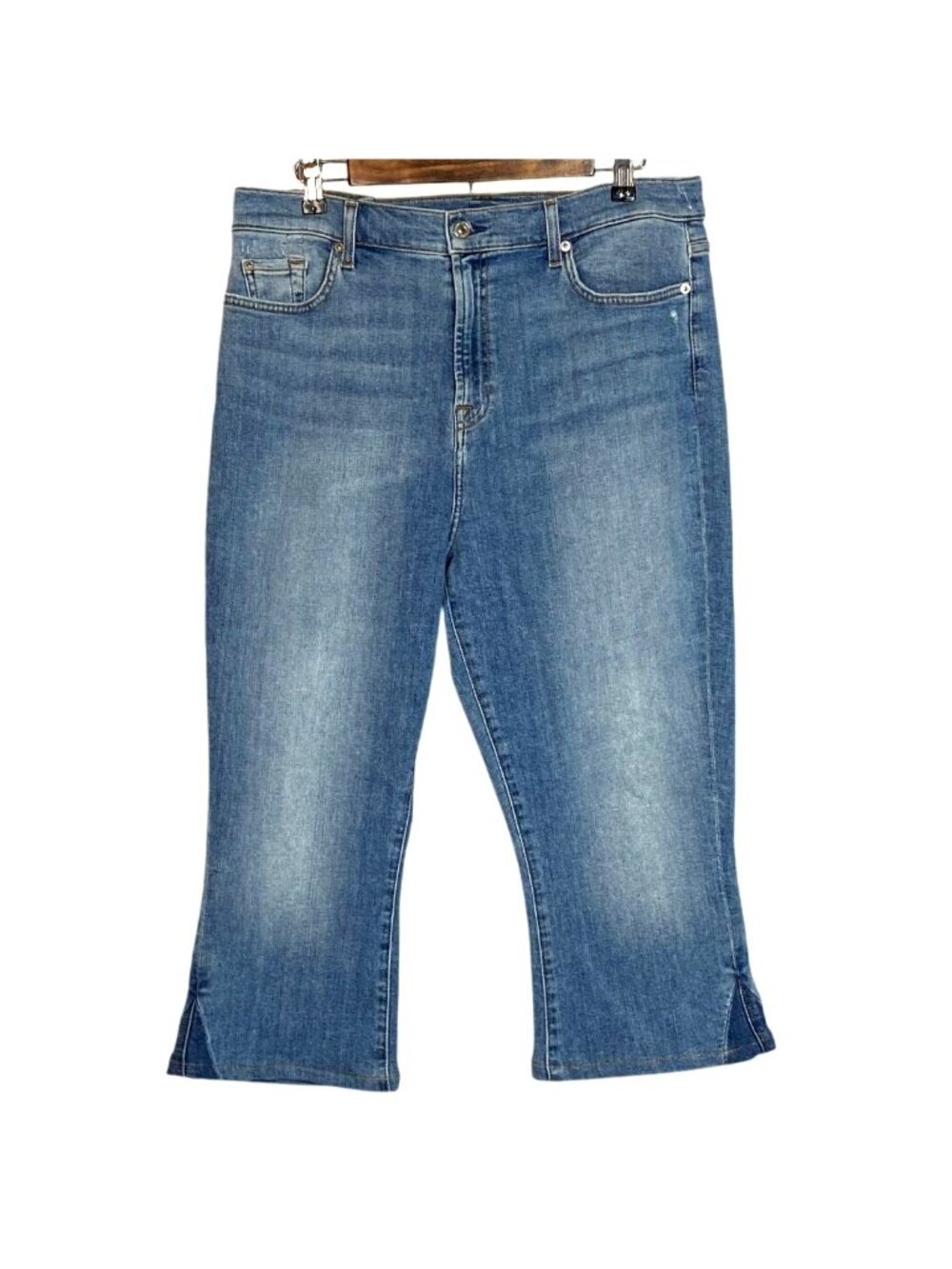 7 For All Mankind Altered Cropped Flare Jeans Size 34 Blue Denim